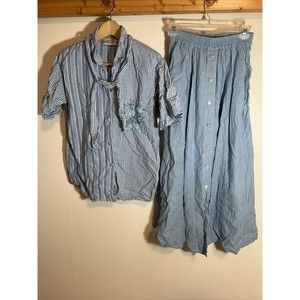 Susan Bristol Women’s 10 Shirt S Skirt Combo Blue Denim Fashion Cottagecore Fine